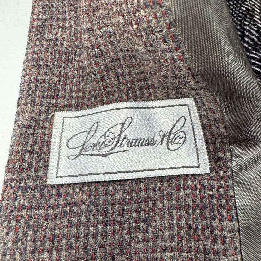 Vtg 70's Levi Strauss Co Wool Tweed Blazer Jacket Brown Sz 16 Cursive Label